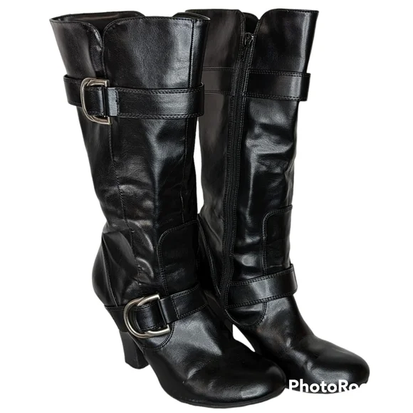 American Eagle Outfitters Boots Womens Sz 8.5 Black Faux Leather Silver Buckles - Picture 2 of 16